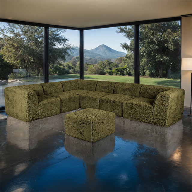 Furniture Of America Nappi Contemporary Olive Green Large L-Sectional W/ Ottoman (Compressed Foam) Model FM62102GR-SECT-L+OT