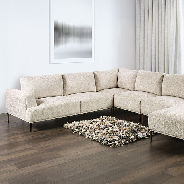 Furniture Of America Gladbach Contemporary Light Brown J-Shaped Sectional Model FM63007LB-SECT-J