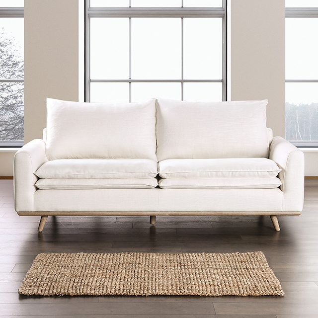 Furniture Of America Monthey Mid-Century Modern Oak/Linen White Sofa Model FM63008OA-SF