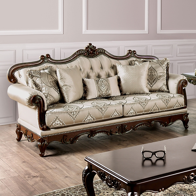 Furniture Of America Veracruz Traditional Dark Cherry/Beige Sofa Model FM65002BG-SF