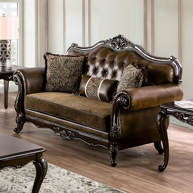 Furniture Of America Ensenada Traditional Dark Cherry/Brown Loveseat Model FM65003BR-LV
