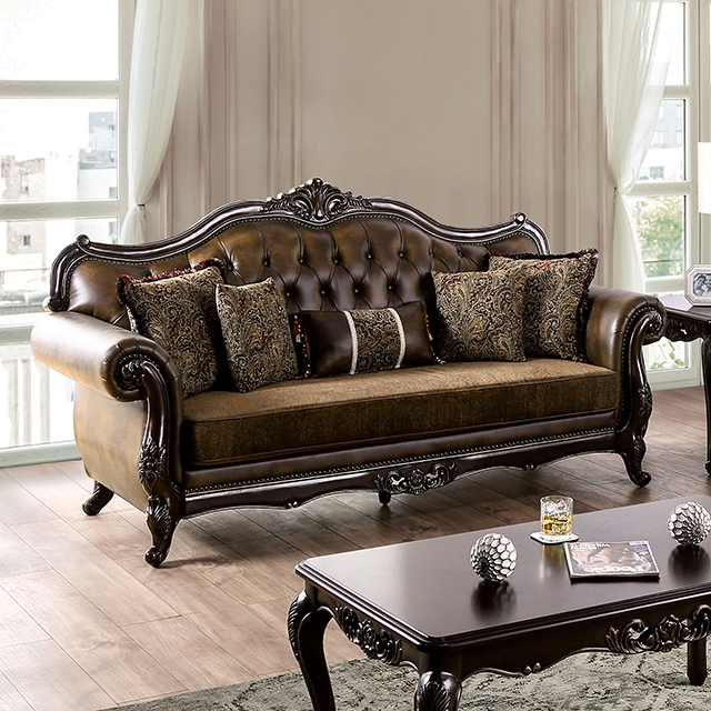 Furniture Of America Ensenada Traditional Dark Cherry/Brown Sofa Model FM65003BR-SF