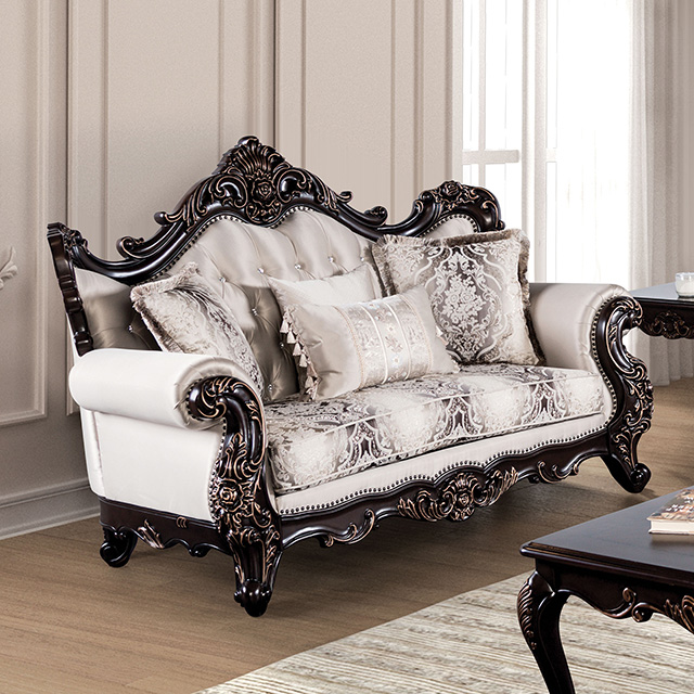 Furniture Of America Palencia Traditional Dark Cherry/Beige Loveseat Model FM65005BG-LV