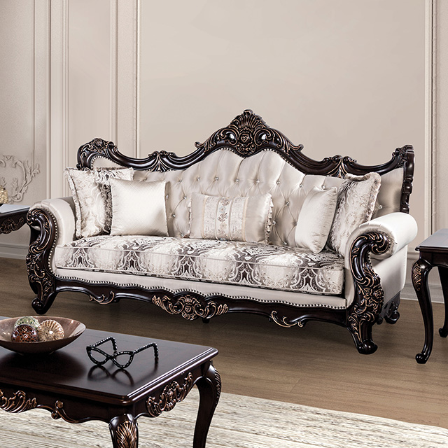 Furniture Of America Palencia Traditional Dark Cherry/Beige Sofa Model FM65005BG-SF