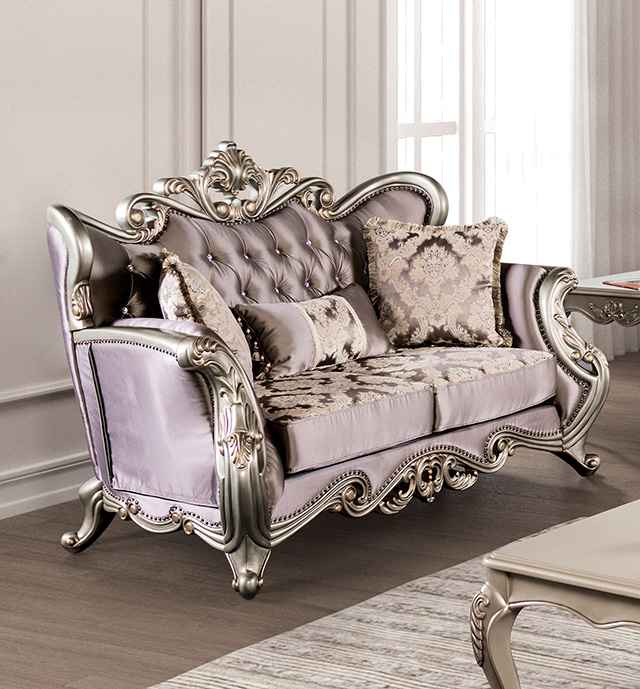Furniture Of America Albacete Traditional Champagne/Purple Loveseat Model FM65006PR-LV