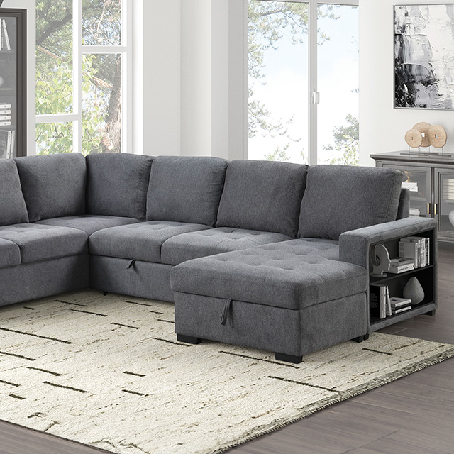 Furniture Of America Stockwell Contemporary Dark Gray Sleeper Sofa Sectional Model FM6966DG-SECT