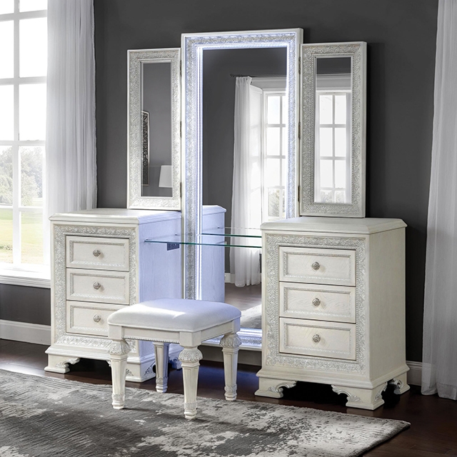Furniture Of America Stella Mia Traditional Creamy White Vanity Set Model FM70000WH-V-SET-STOOL