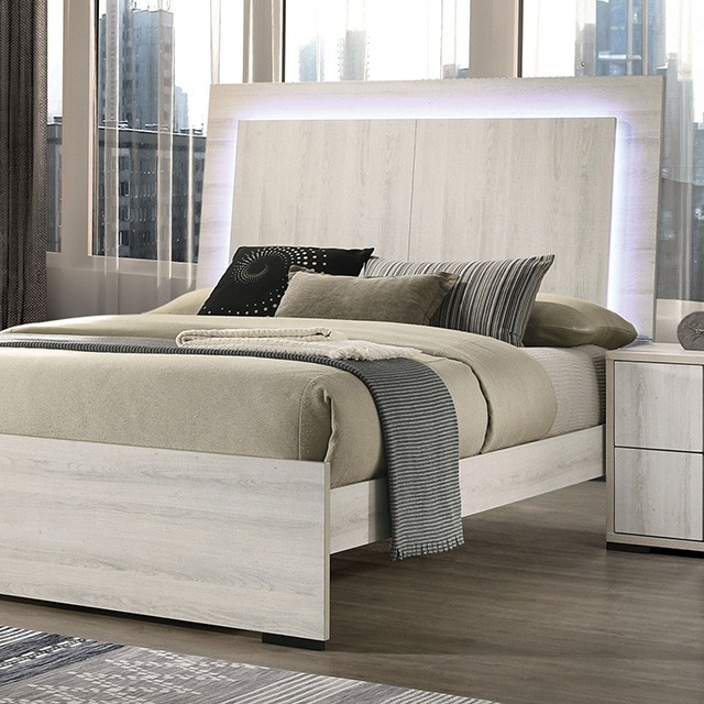 Furniture Of America Horten Contemporary White Wash Bed Model FM7200WH-Queen Bed