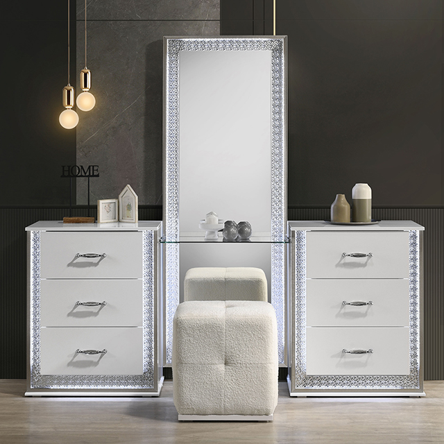 Furniture Of America Hazeline Glam White Vanity Set W/ Stool Model FM72010WH-V-SET