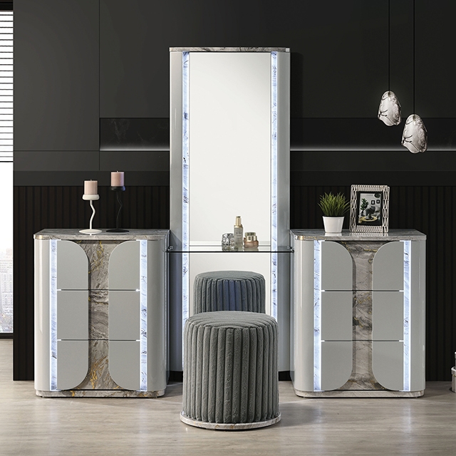 Furniture Of America Cleburne Contemporary Light Gray Vanity Set W/ Stool Model FM72011LG-V-SET
