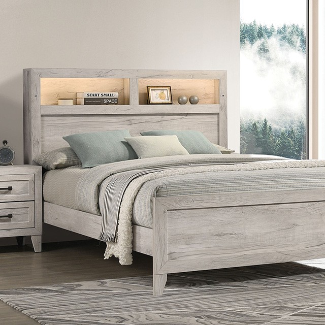 Furniture Of America Mysen Contemporary White Wash Bed Model FM7202WH-Queen Bed