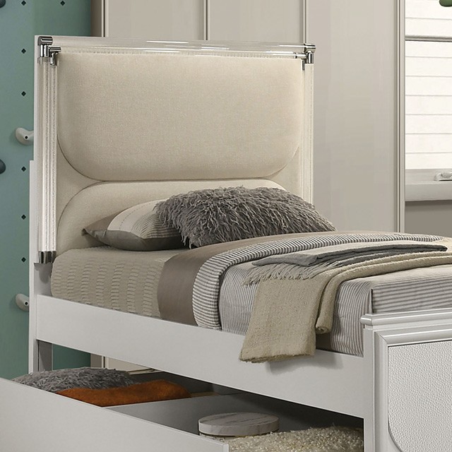 Furniture Of America Lareina Contemporary Pearl White Bed Model FM72081WH-Twin Bed