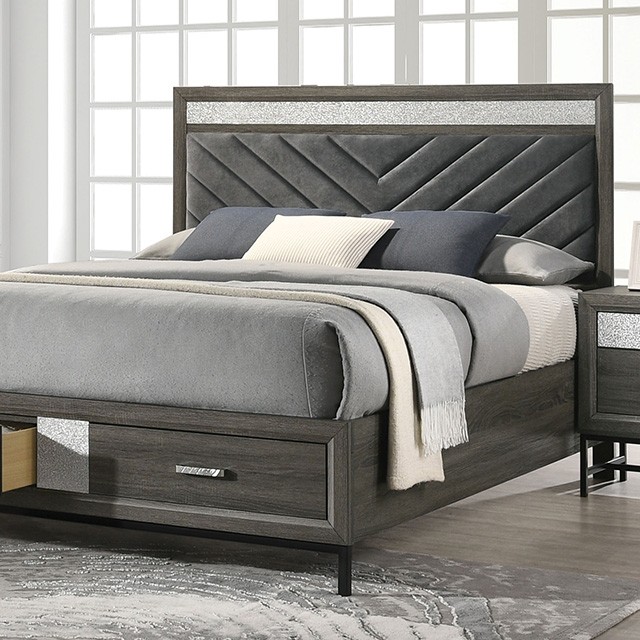 Furniture Of America Voleta Contemporary Gray Bed Model FM7212GY-Queen Bed