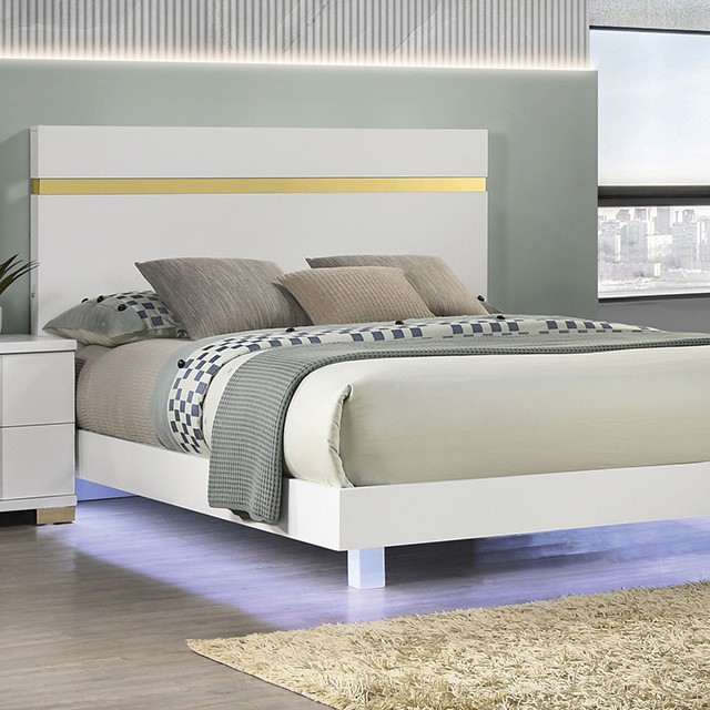 Furniture Of America Lillestrom Contemporary White/Gold Bed Model FM7217WH-Queen Bed