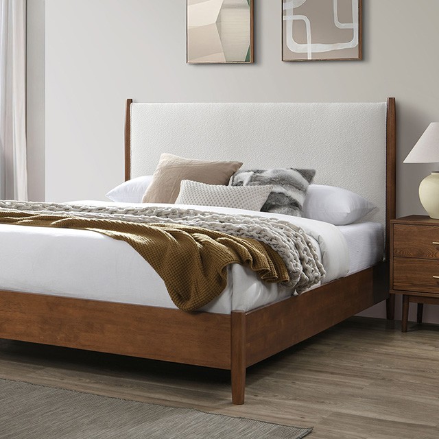 Furniture Of America Thusis Mid-Century Modern Walnut/Beige Bed Model FM7221WN-Queen Bed
