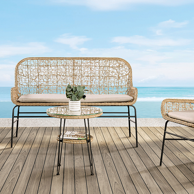 Furniture Of America Zalika Contemporary Natural 4 Pc. Conversation Set Model FM80010NT-T-4PC-BN-BENCH