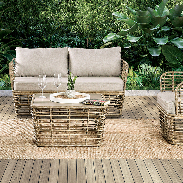 Furniture Of America Johari Contemporary Natural/Beige 4 Pc. Conversation Set Model FM80016NT-4PC-BN-BENCH