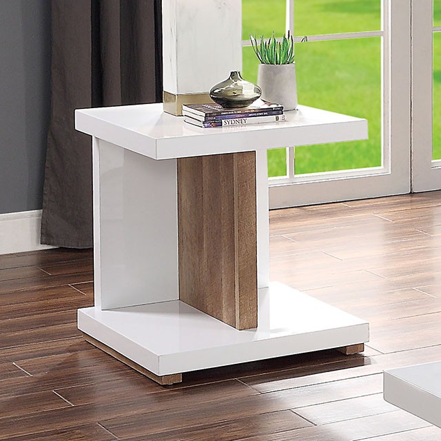 Furniture Of America Moa Contemporary White/Natural Tone End Table Model FOA4495E
