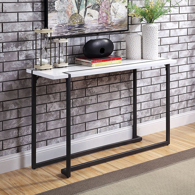 Furniture Of America Izar Contemporary White/Gun Metal Sofa Table Model FOA4799S-TABLE