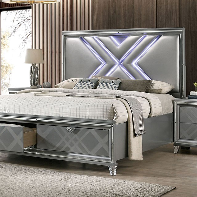 Furniture Of America Emmeline Contemporary Silver Bed Model FOA7147-Queen Bed
