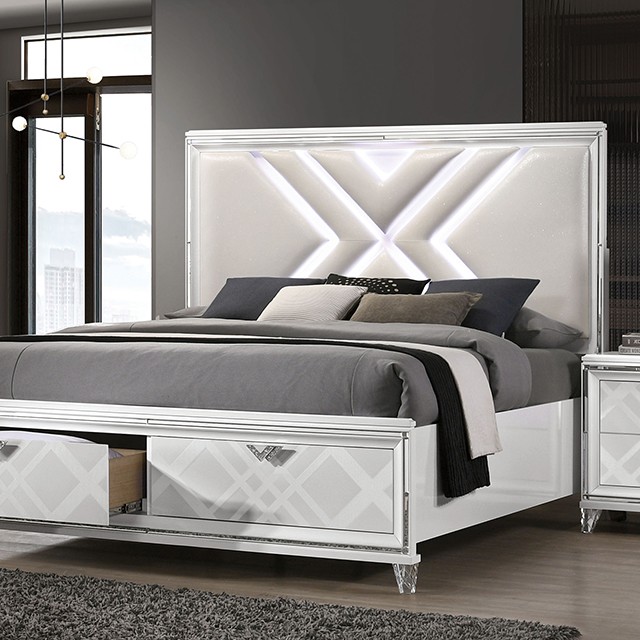 Furniture Of America Emmeline Contemporary White Bed Model FOA7147WH-Queen Bed