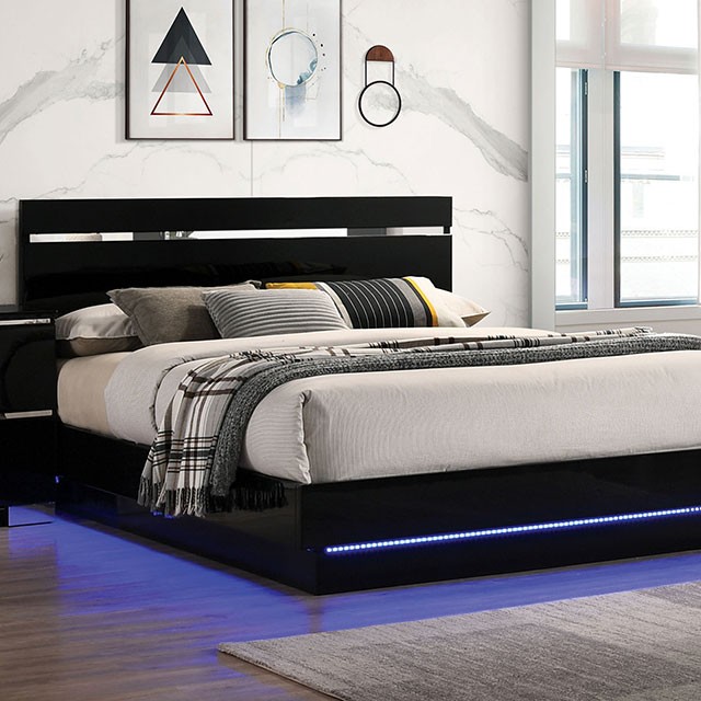 Furniture Of America Erlach Contemporary Black/Chrome Bed Model FOA7189BK-Queen Bed