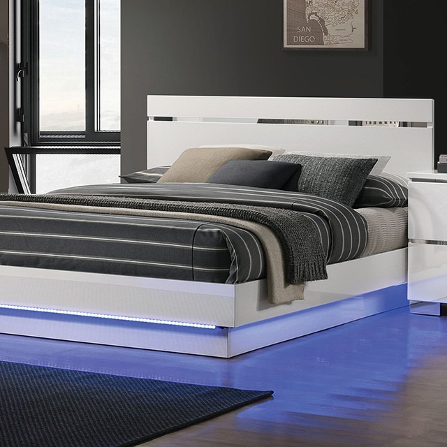 Furniture Of America Erlach Contemporary White/Chrome Bed Model FOA7189WH-Queen Bed