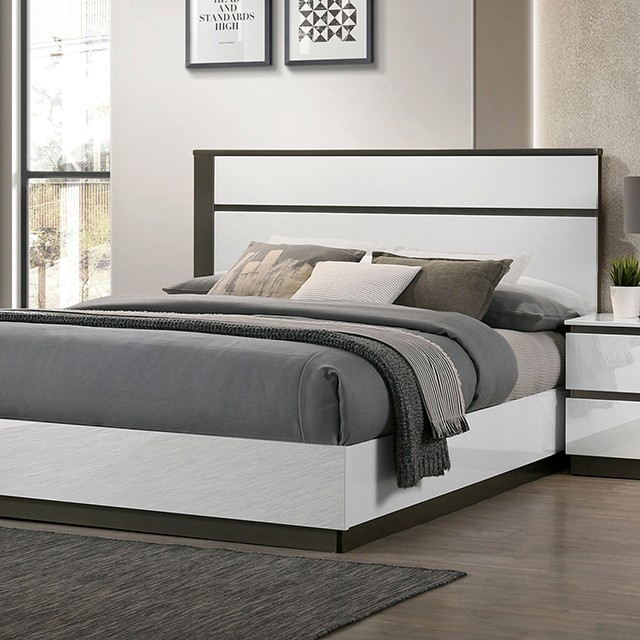 Furniture Of America Birsfelden Contemporary White/Metallic Gray Bed Model FOA7225WH-Queen Bed