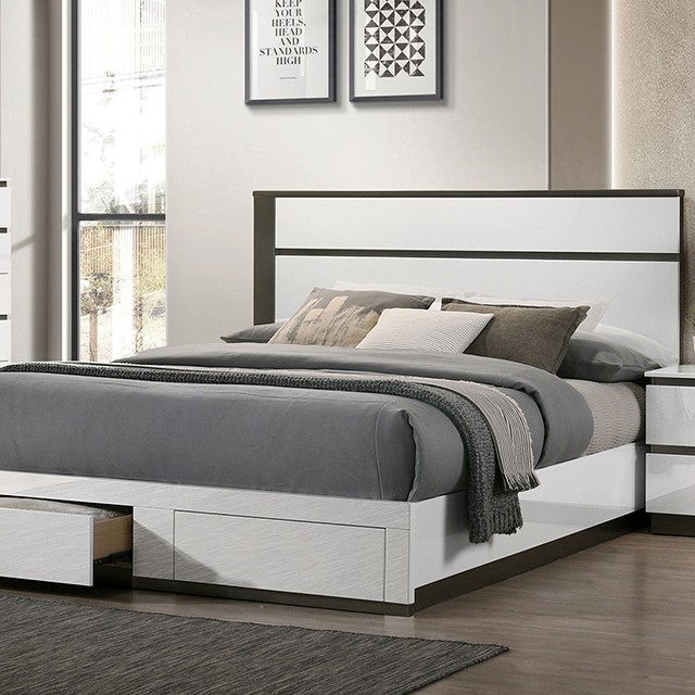 Furniture Of America Birsfelden Contemporary White/Metallic Gray Bed Model FOA7225WH-DR-Queen Bed