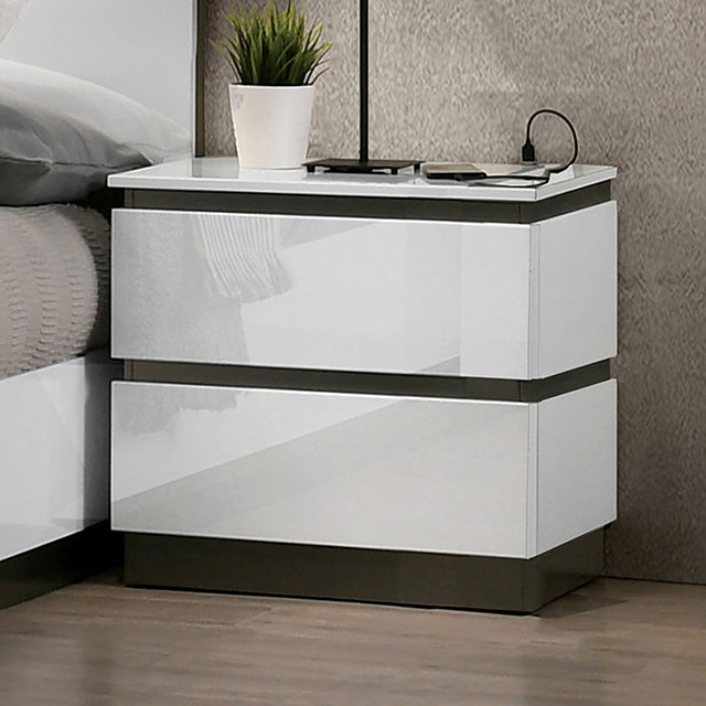 Furniture Of America Birsfelden Contemporary White/Metallic Gray Night Stand Model FOA7225WH-N