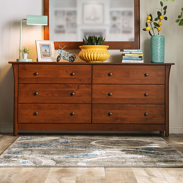 Furniture Of America Keizer Mid-Century Modern Dark Cherry Dresser Model FOA7603D-6D