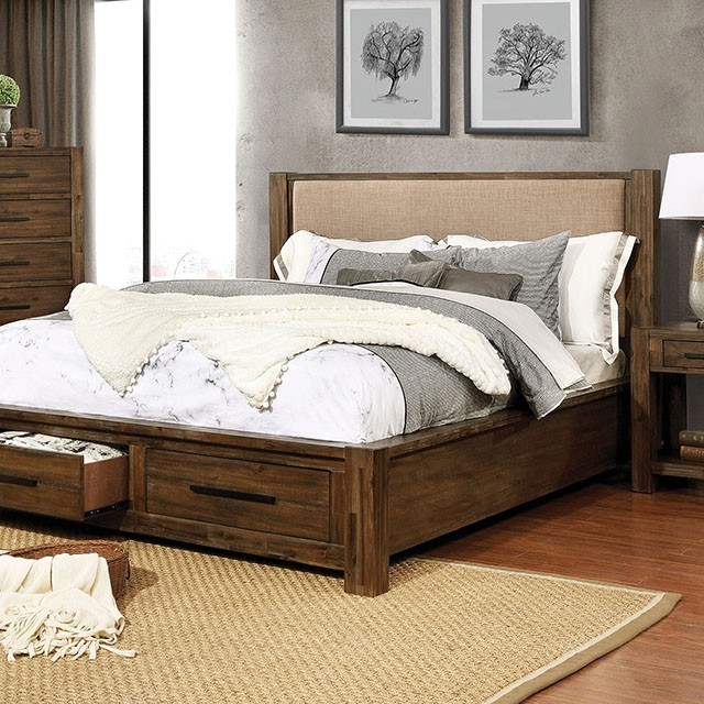 Furniture Of America Coney Transitional Walnut/Tan Bed Model FOA7881-Queen Bed