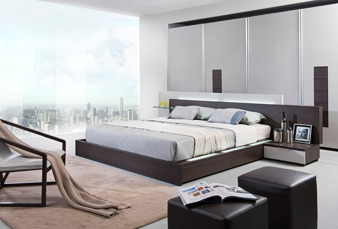 LA Furniture Eastern King Gamma Contemporary Brown Oak Bed with Storage VGWCC151A-BRN-EK Contemporary Style by Vig Furnitrue Number 17659 Catch Home Goods