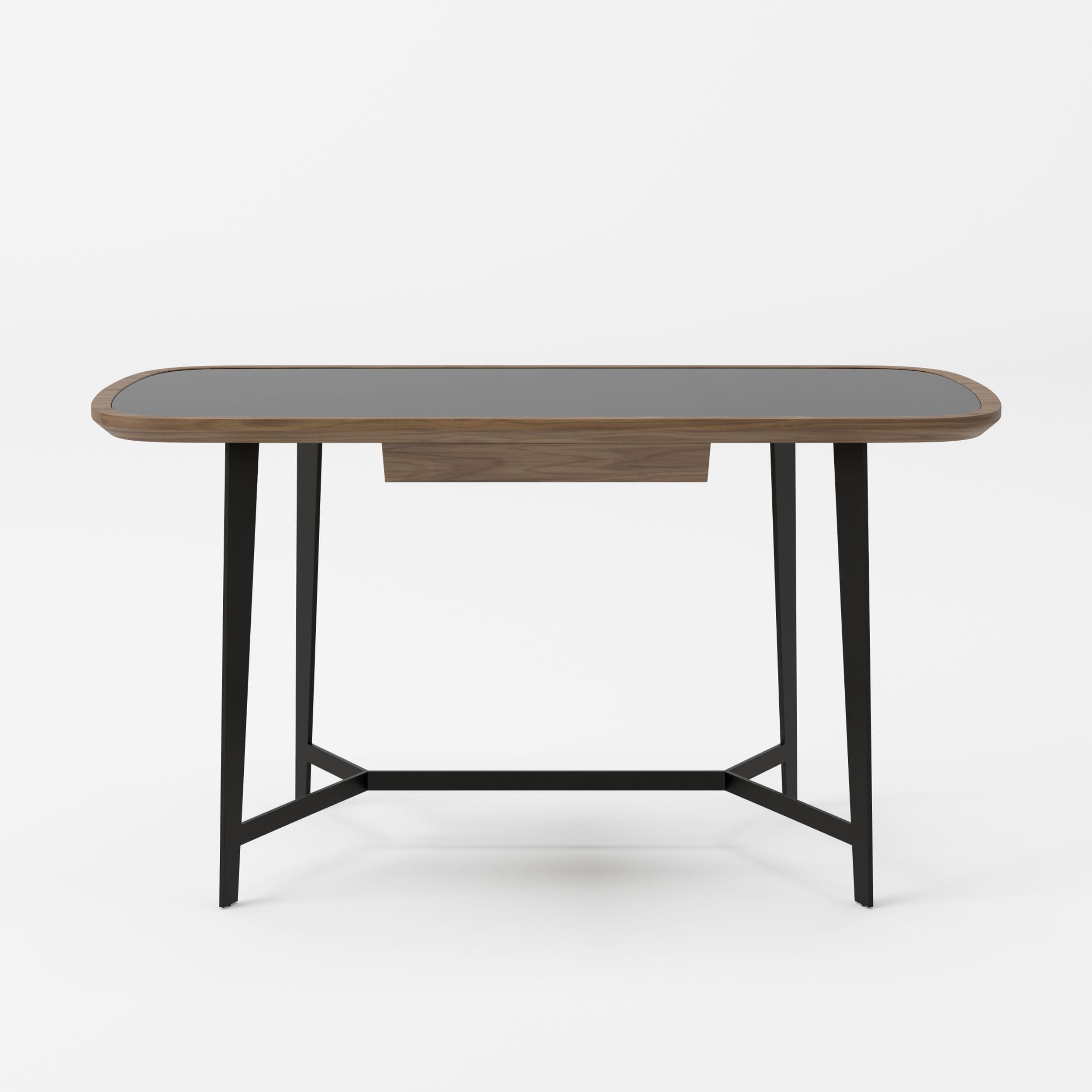 LA Furniture Girard Modern Walnut & Black Glass Desk VGBBMQ2002DK-2 Contemporary Style by Vig Furnitrue Number 77883 Catch Home Goods