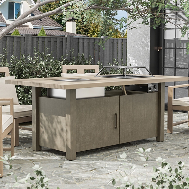 Furniture Of America Bordeaux Contemporary Brown Dining Table W/ Fire Pit & Cooler Model GM-2017-PK