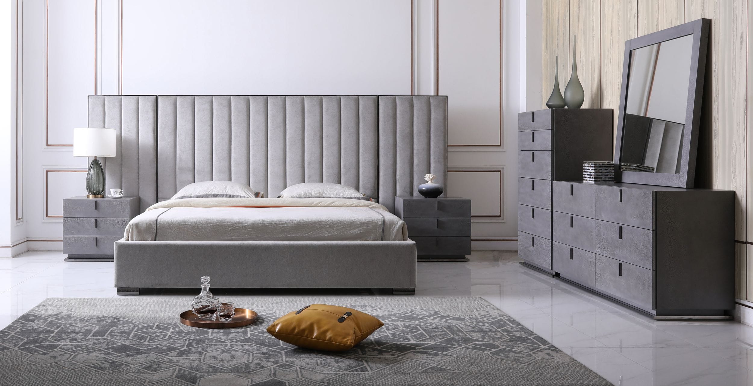 LA Furniture Queen Buckley Grey & Black Stainless Steel Bedroom Set VGVC2003-SET-Q Contemporary Style by Vig Furnitrue Number 78267 Catch Home Goods
