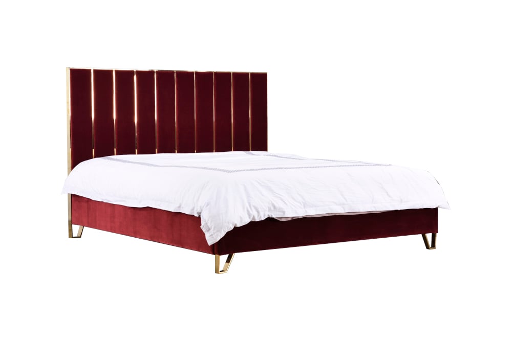 LA Furniture Eastern King Reyes Modern Red Velvet & Gold Bed VGYUHD-1880-RED-EK Contemporary Style by Vig Furnitrue Number 77262 Catch Home Goods