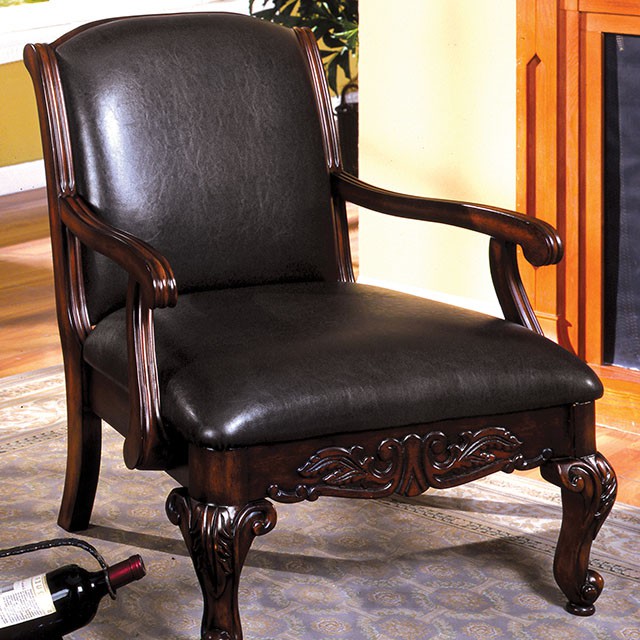 Furniture Of America Sheffield Traditional Antique Dark Cherry Accent Chair Model CM-AC6177-PU