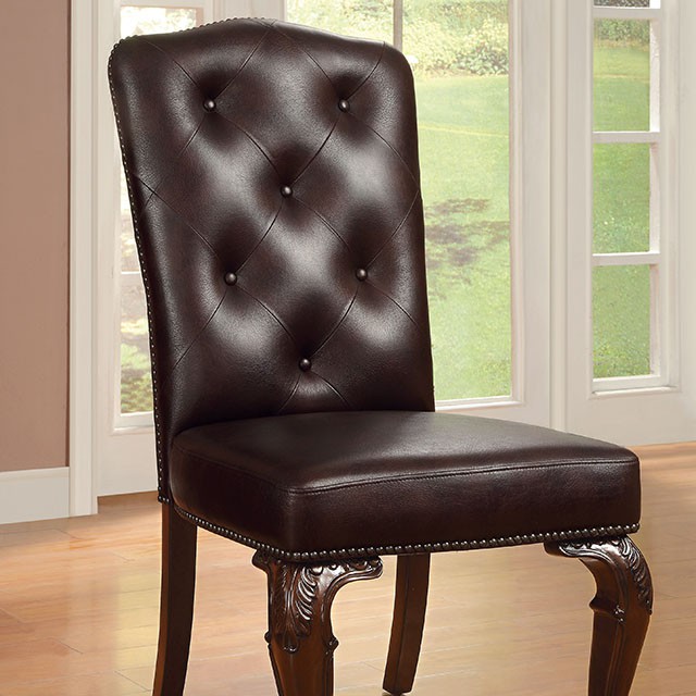 Furniture Of America Bellagio Traditional Brown Cherry/Dark Brown Leatherette Side Chair (2/Box) Model CM3319L-SC-2PK