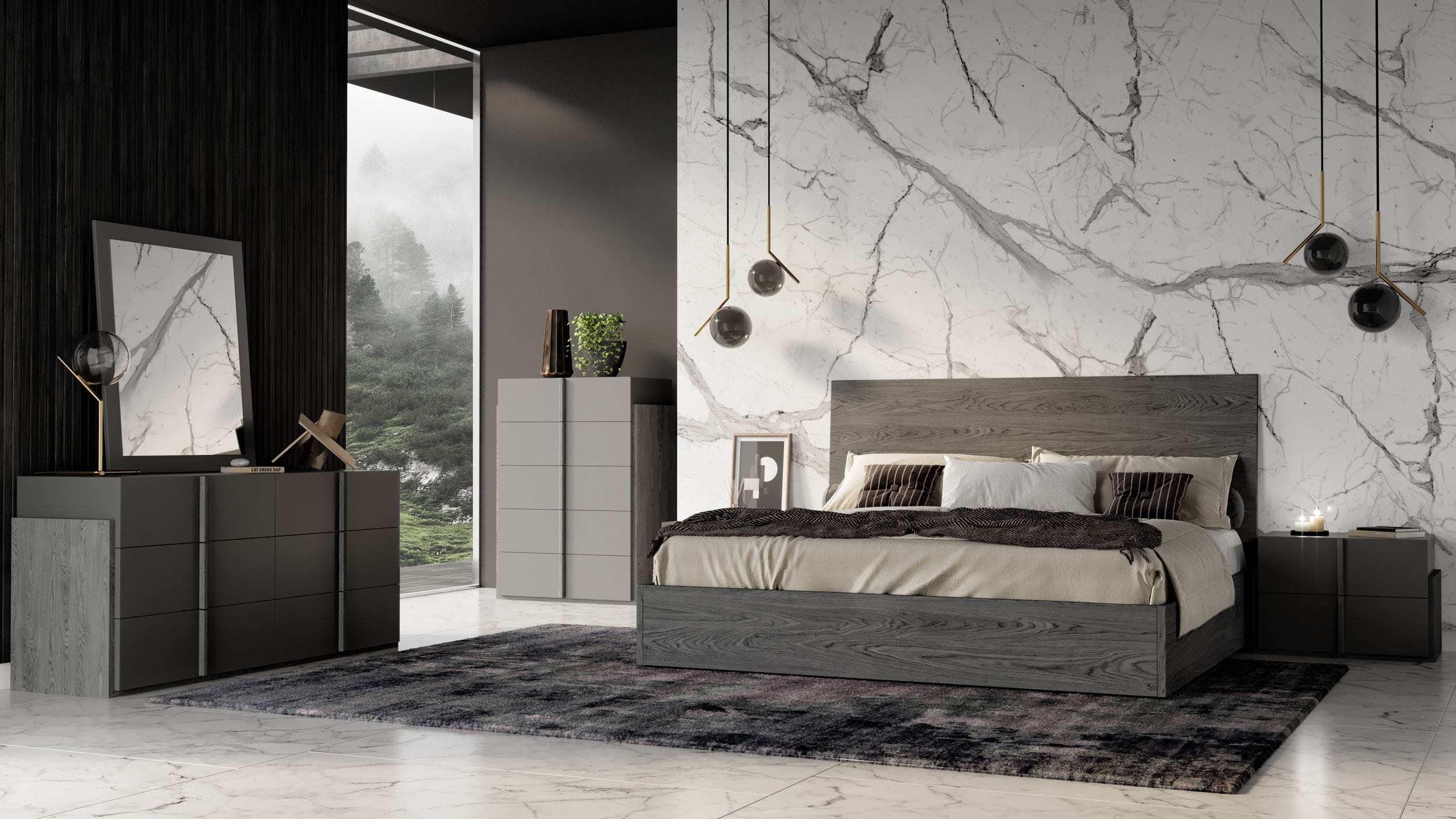 LA Furniture Full Lucia Italian Modern Matte Grey / Elm Grey Bedroom Set VGACLUCIA-SET-CK Contemporary Style by Vig Furnitrue Number 78273 Catch Home Goods