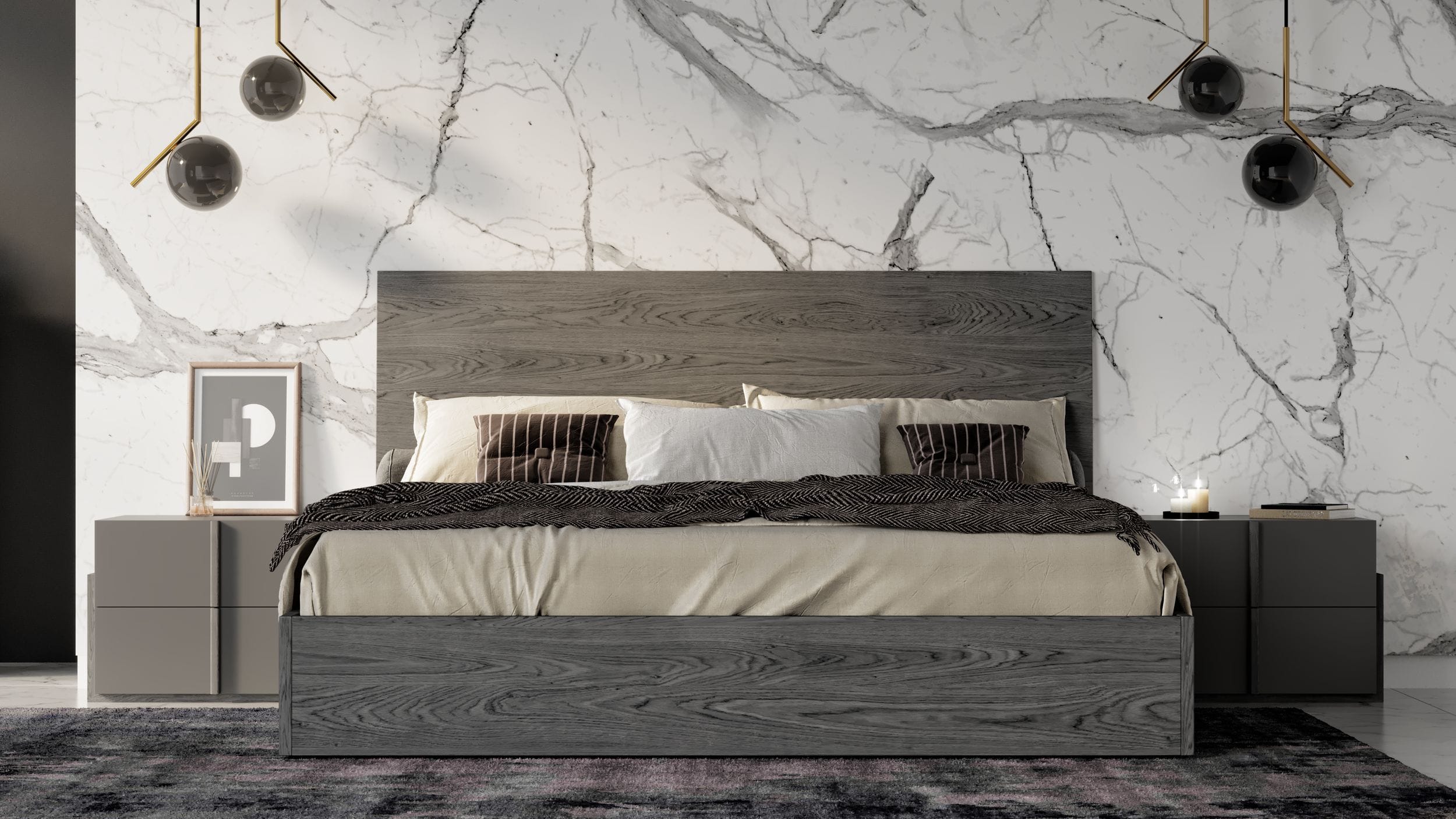 LA Furniture Full Lucia Italian Modern Matte Grey / Elm Grey Bed + 2 Nightstands Set VGACLUCIA-BEDNS-SET-FULL Contemporary Style by Vig Furnitrue Number 81672 Catch Home Goods