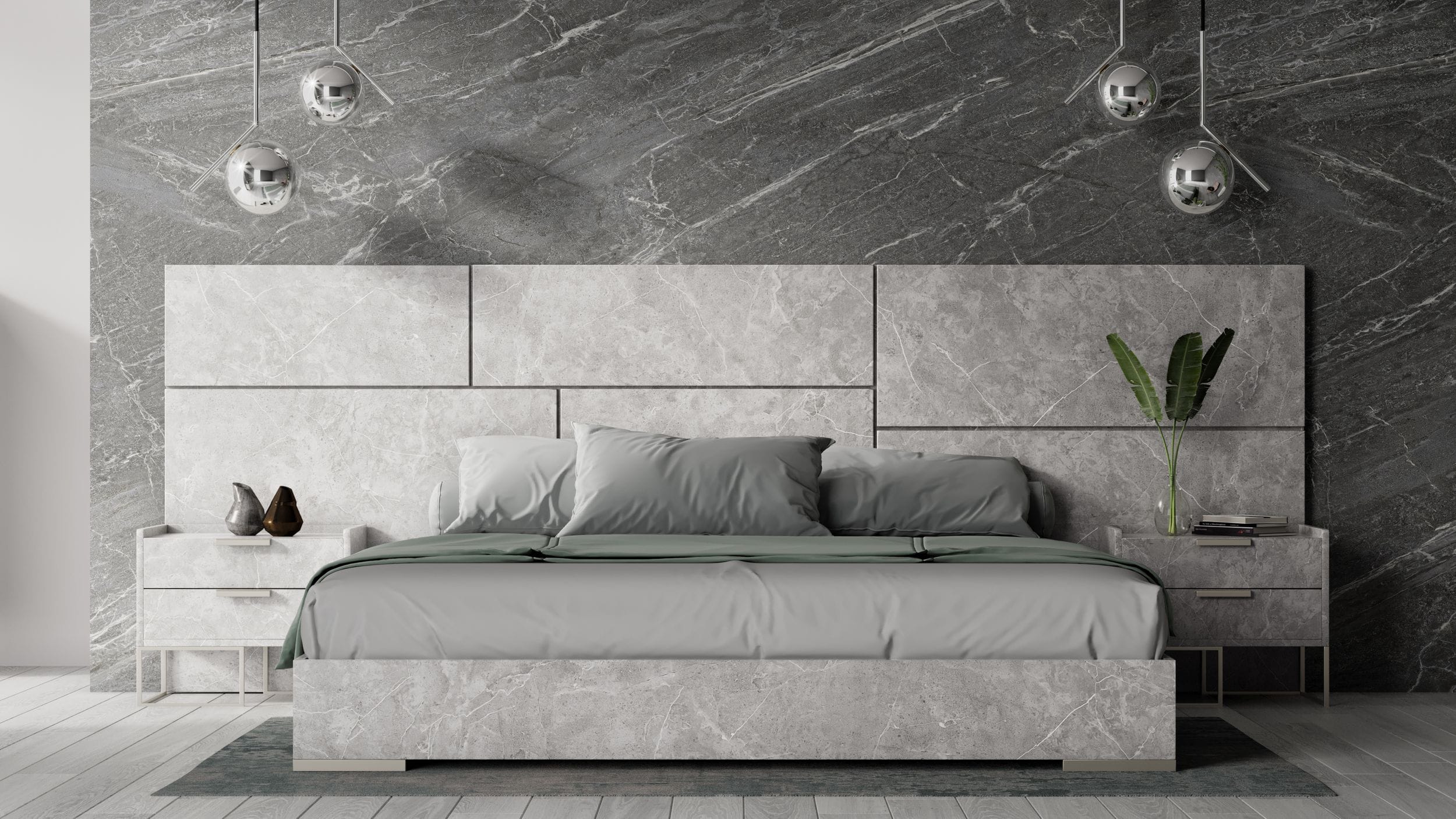 LA Furniture Eastern King Marbella Italian Modern Grey Marble Bed with 2 Nightstands VGACMARBELLA-GRY-BED-EK Contemporary Style by Vig Furnitrue Number 77944 Catch Home Goods