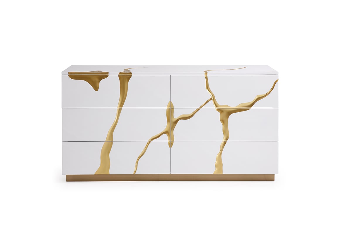 LA Furniture Aspen Modern Wide White and Gold Dresser VGVC-J1801-D-L-B-W Contemporary Style by Vig Furnitrue Number 80127 Catch Home Goods