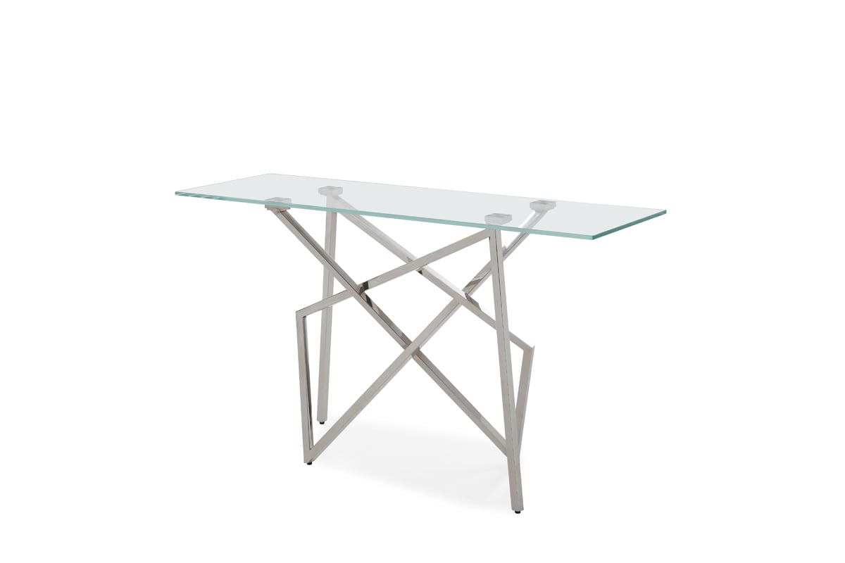 LA Furniture Hawkins Modern Glass & Stainless Steel Console Table VGVCK129 Contemporary Style by Vig Furnitrue Number 74235 Catch Home Goods
