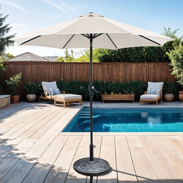 Furniture Of America Tano Contemporary Beige 9' Outdoor Umbrella + 21" Round Base Model LA-A010SV+BASE