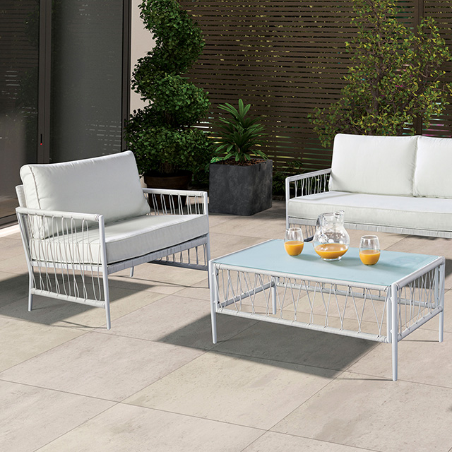 Furniture Of America Shomari Contemporary White 5 Pc. Wicker Sofa Set Model LA-A025WH-4PK-Bench