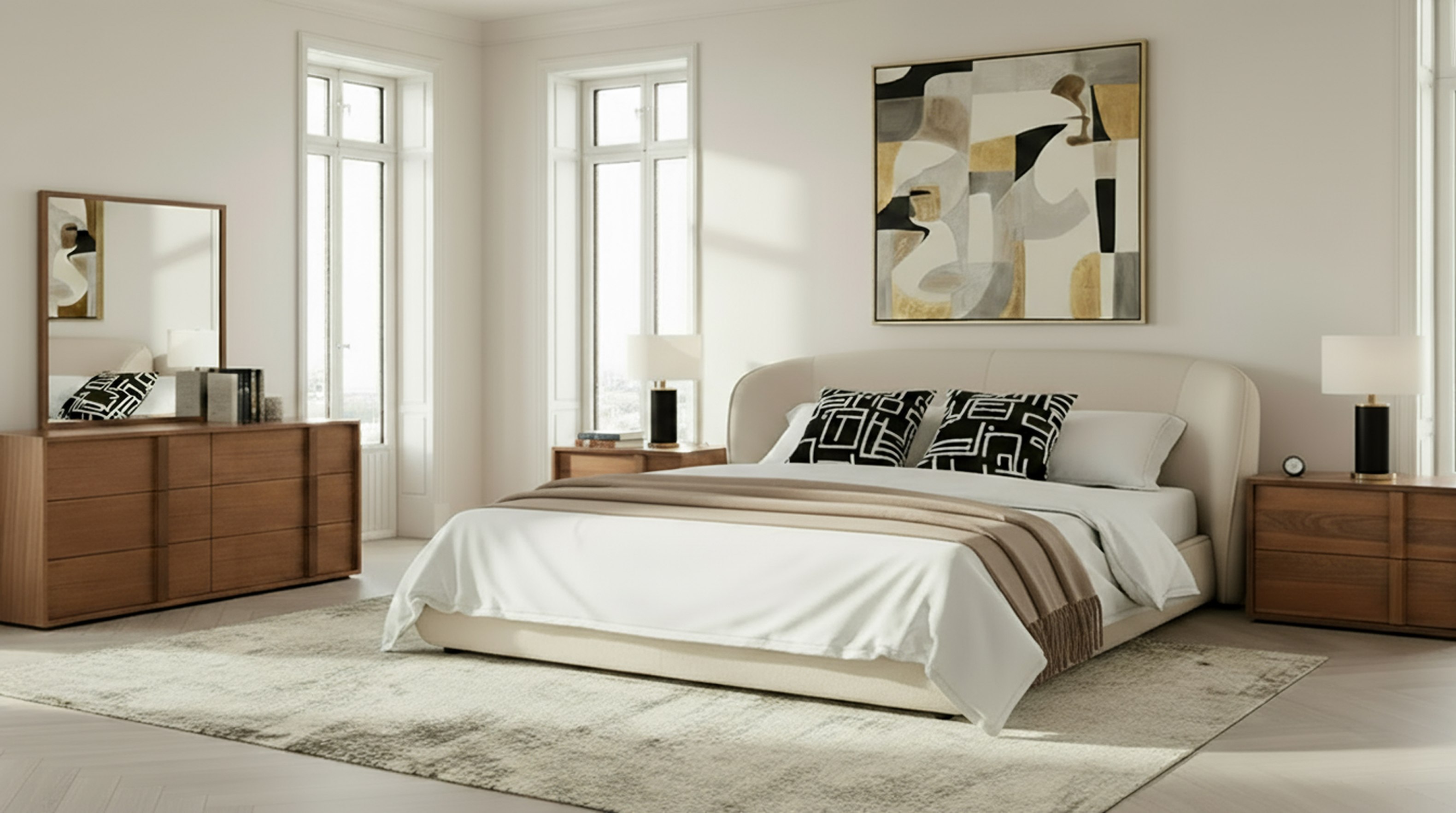 LA Furniture Eastern King Lambert + Berlin Modern Beige Fabric + Walnut 4-Piece Bedroom Set VGMA-LAMBERT-BERLIN-SET-EK Contemporary Style by Vig Furnitrue Number 86015 Catch Home Goods