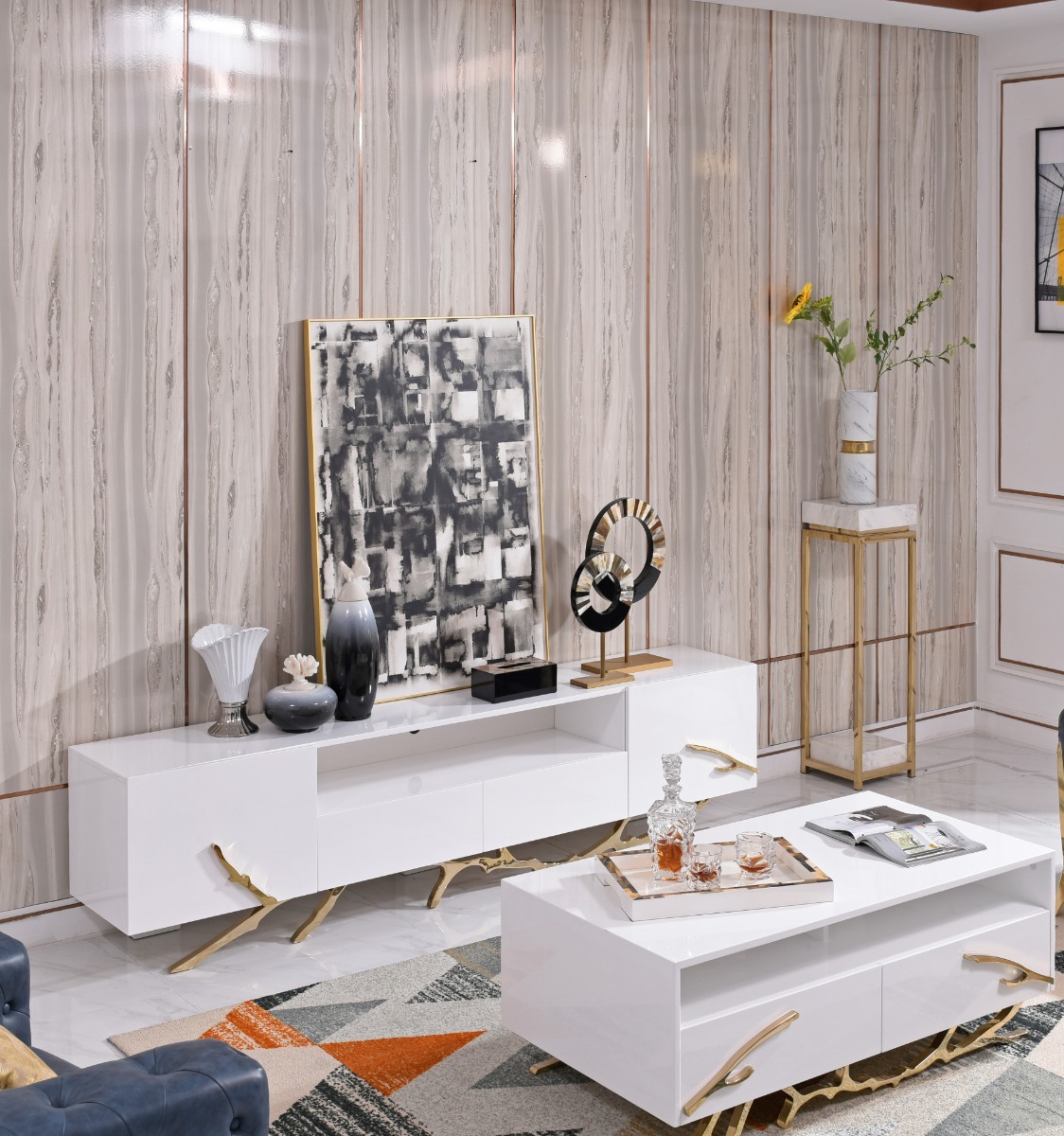 LA Furniture Legend 87"-Wide Modern White Gold TV Stand VGVC-TV8111-L Contemporary Style by Vig Furnitrue Number 79734 Catch Home Goods