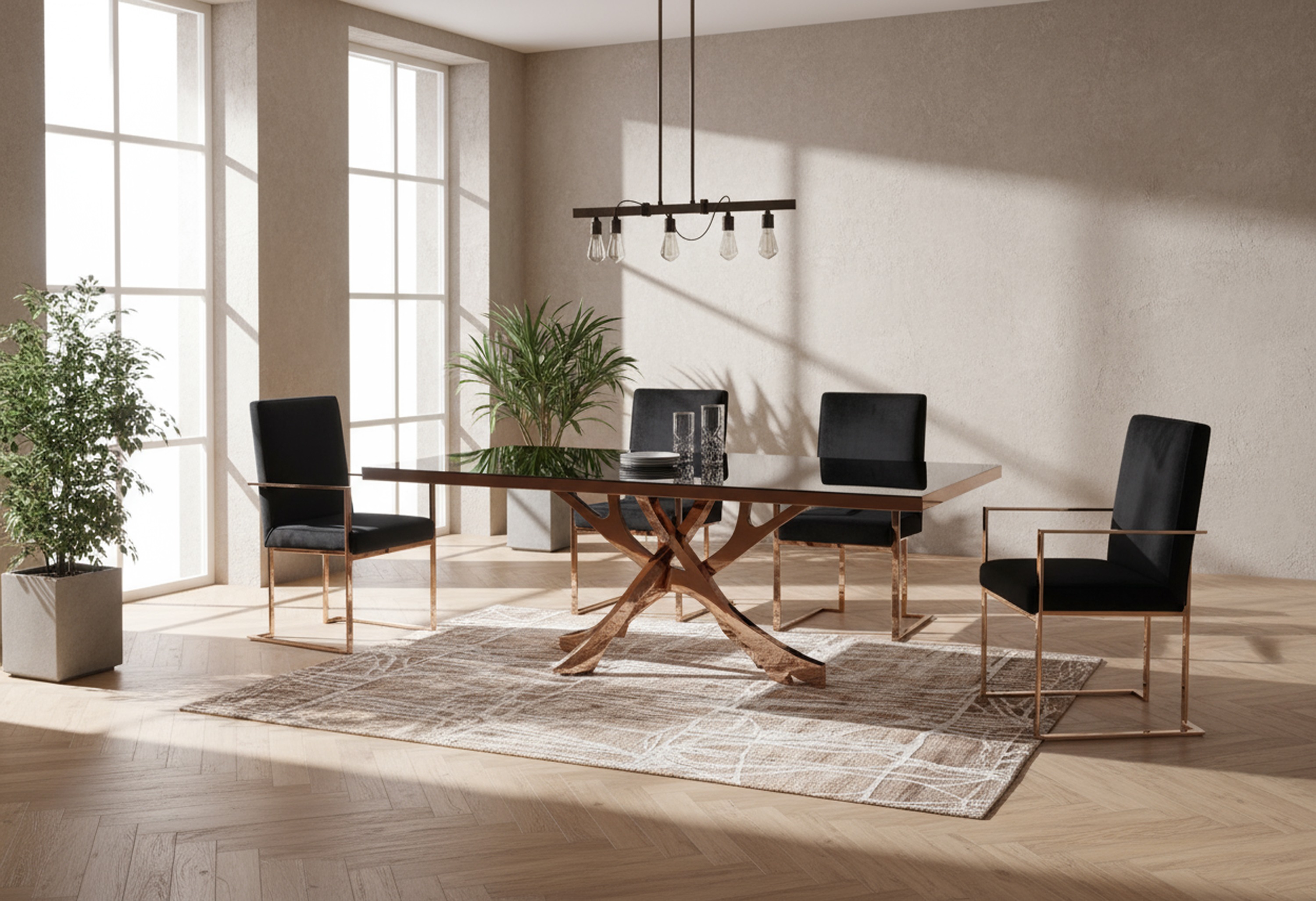 LA Furniture Legend Modern Black Glass & Rosegold Dining Table VGVCT8222-G22-BLK Contemporary Style by Vig Furnitrue Number 77367 Catch Home Goods