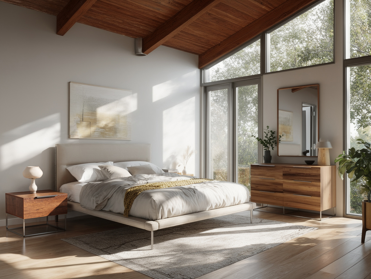 LA Furniture Eastern King Bergeron + Lorenzo Contemporary Cream Fabric + Light Oak 4-Piece Bedroom Set VGOD-BERGERON-LORENZO-SET-EK Contemporary Style by Vig Furnitrue Number 86168 Catch Home Goods